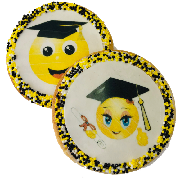 Graduation Emoji Sugar Cookies With Sprinkles